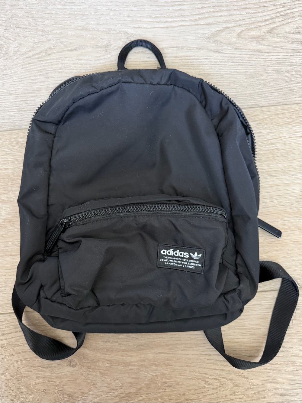 Mini Adidas Black Compact Backpack with Front Zip Pocket